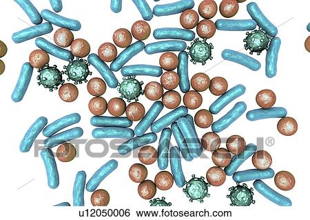 Stock Photograph - Various microbes, illustration. Fotosearch