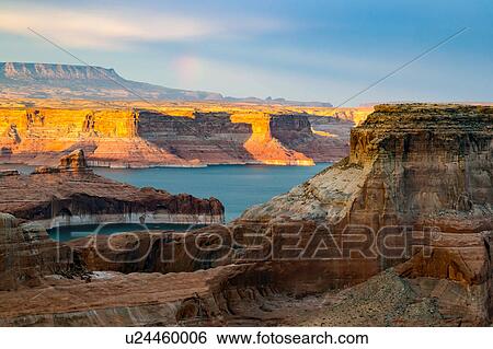 View of Lake Powell and canyons at sunset, Alstrom Point, Utah, USA View Large Photo Image Stock Photograph - View of Lake Powell and canyons at sunset, Alstrom Point, Utah, USA. Fotosearch
