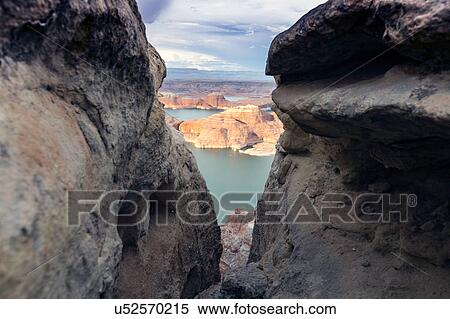 Stock Photography - View of Lake Powell between rock formations, Alstrom Point, Utah, USA. Fotosearch