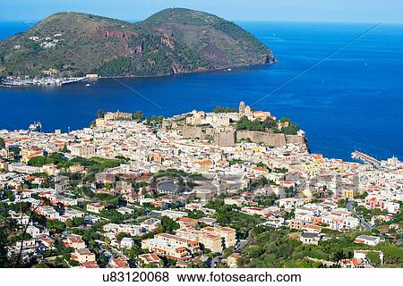 View of Lipari Town, Sicily, Italy View Large Photo Image Stock Photo - View of Lipari Town, Sicily, Italy. Fotosearch
