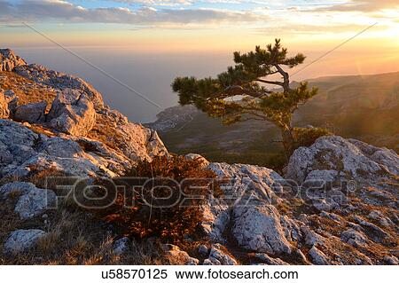 Stock Photography - View of mountain sunset from Ai-Petri Mountain, Crimea, Ukraine. Fotosearch