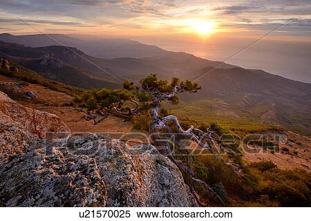Stock Photography - View of mountains at sunset from South Demergi mountain, Crimea, Ukraine. Fotosearch