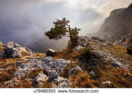Stock Image - View of storm clouds from Ai-Petri Mountain, Crimea, Ukraine. Fotosearch