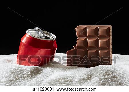 Bar of chocolate, drinks can and sugar View Large Photo Image Stock Image - Bar of chocolate, drinks can and sugar. Fotosearch