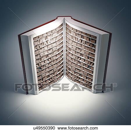 Stock Image - Bookshelves in book. Fotosearch