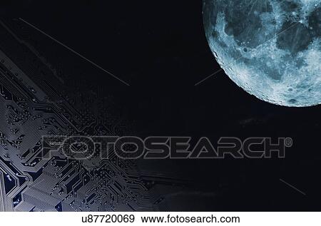 Circuit board and moon View Large Photo Image Stock Photo - Circuit board and moon. Fotosearch