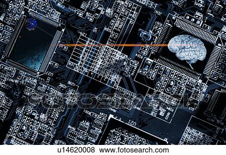 Stock Photo - Computer circuit board and brain. Fotosearch