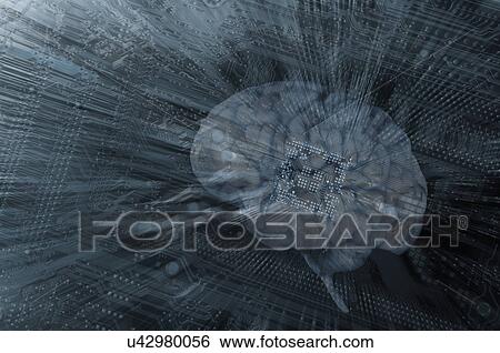 Stock Photograph - Computer circuit board and brain. Fotosearch