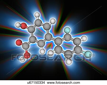 Picture - Diflunisal drug molecule. Fotosearch