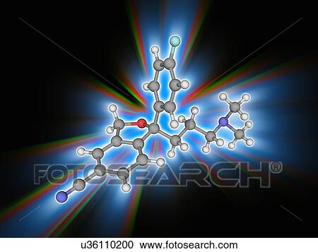 Stock Image - Escitalopram drug molecule. Fotosearch