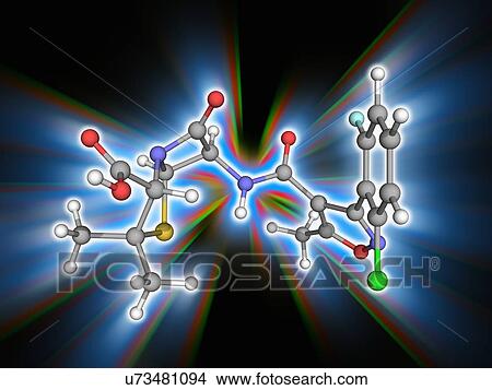 Picture - Floxacillin (Flucloxacillin) drug molecule. Fotosearch