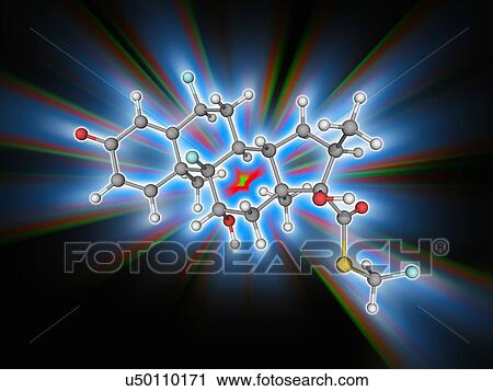 Stock Image - Fluticasone hormone molecule. Fotosearch