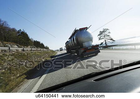 Stock Image - Fuel truck on motorway. Fotosearch