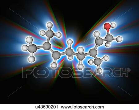 Stock Image - Geraniol organic compound molecule. Fotosearch