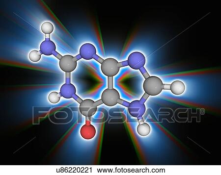 Stock Image - Guanine organic compound molecule. Fotosearch