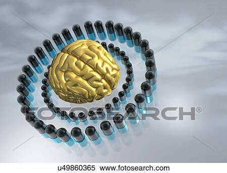 Stock Photography - Human brain and capsules, illustration. Fotosearch