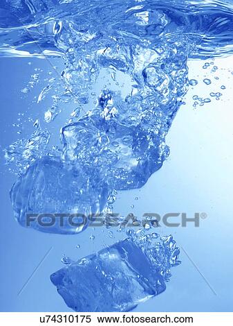 Ice cubes falling into water View Large Photo Image Stock Photography - Ice cubes falling into water. Fotosearch