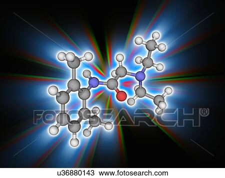 Stock Image - Lidocaine drug molecule. Fotosearch