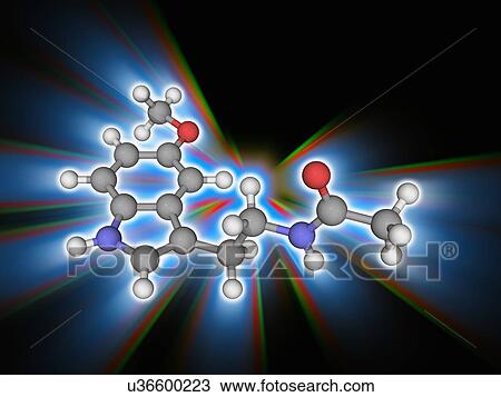 Stock Image - Melatonin organic compound molecule. Fotosearch