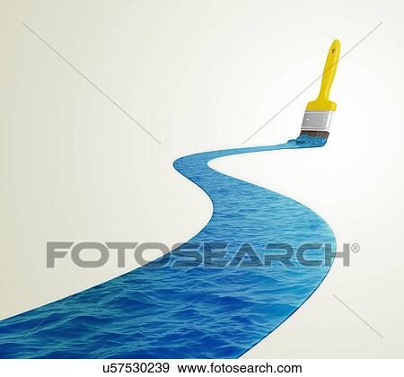 Stock Photo - Paintbrush and blue water. Fotosearch