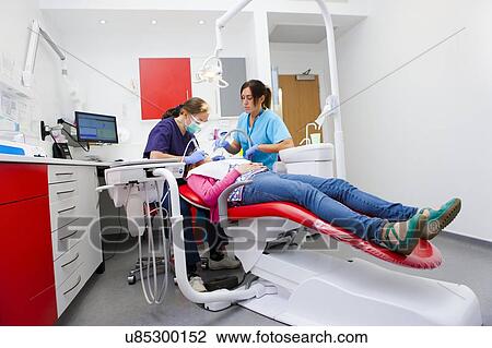Stock Image - Patient at dentist's. Fotosearch
