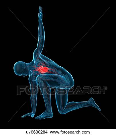 Picture - Person kneeling with arm raised, illustration. Fotosearch