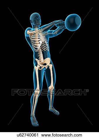 Stock Image - Person swinging kettle bell, illustration. Fotosearch