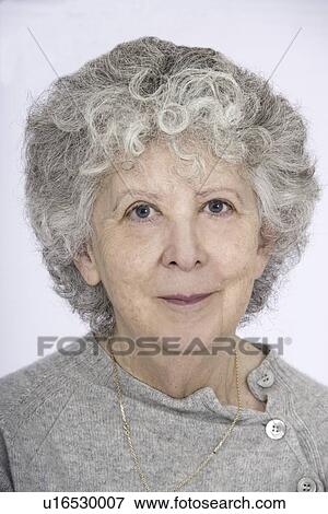Stock Photo - Portrait of woman with grey hair. Fotosearch
