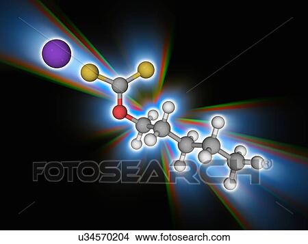 Picture - Potassium amyl xanthate organic compound molecule. Fotosearch