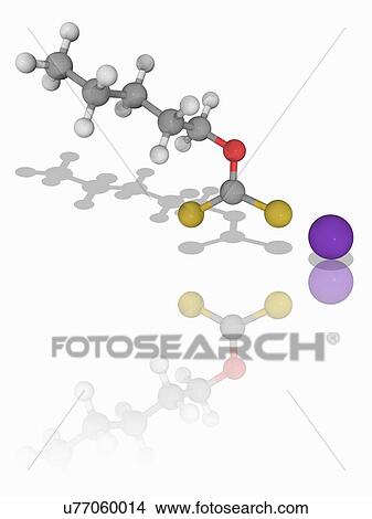 Picture - Potassium amyl xanthate organic compound molecule. Fotosearch