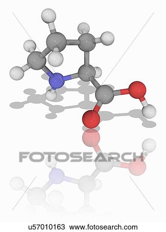 Stock Image - Proline organic compound molecule. Fotosearch