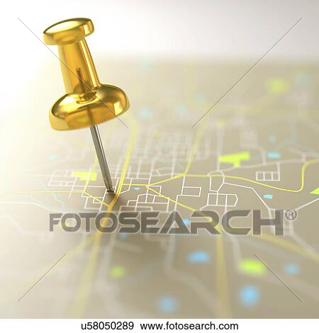 Stock Photo - Push pin in road map. Fotosearch