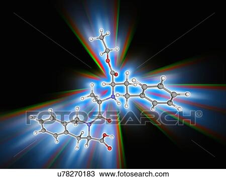 Stock Image - Quinapril drug molecule. Fotosearch