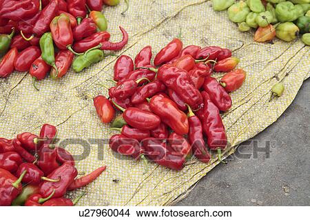 Picture - Red peppers in market. Fotosearch