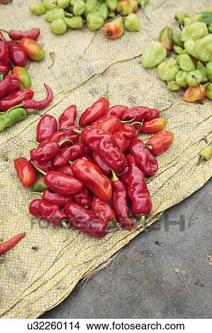 Picture - Red peppers in market. Fotosearch