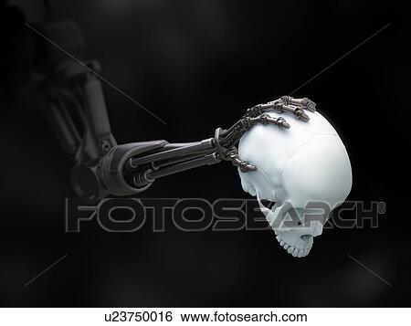 Stock Photograph - Robotic arm holding human skull. Fotosearch