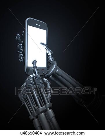 Robotic hand holding smartphone View Large Photo Image Picture - Robotic hand holding smartphone. Fotosearch