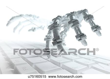 Stock Photography - Robotic hand typing on a computer keyboard. Fotosearch