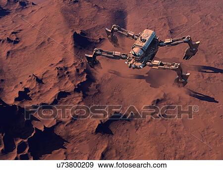 Stock Photo - Space craft above planet surface, illustration. Fotosearch