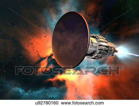 Stock Image - Space craft and planet, illustration. Fotosearch