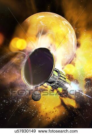 Stock Photo - Space craft and planet, illustration. Fotosearch