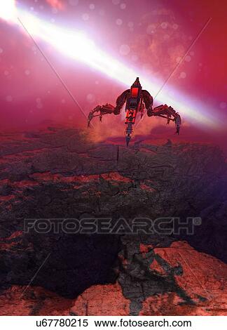 Stock Photography - Space craft and planet surface, illustration. Fotosearch