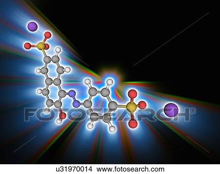 Picture - Sunset yellow FCF molecule. Fotosearch