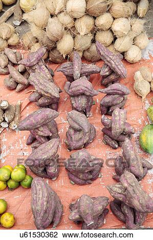 Sweet potatoes and coconuts in market View Large Photo Image Stock Image - Sweet potatoes and coconuts in market. Fotosearch