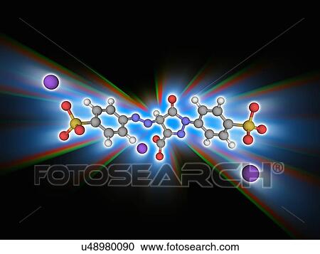 Stock Image - Tartrazine organic compound molecule. Fotosearch