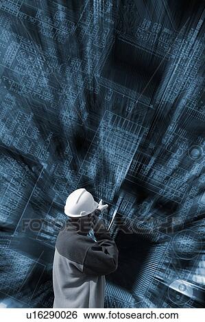 Stock Photograph - Technician and circuit board. Fotosearch