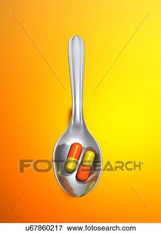 Stock Photo - Two capsules on spoon, illustration. Fotosearch