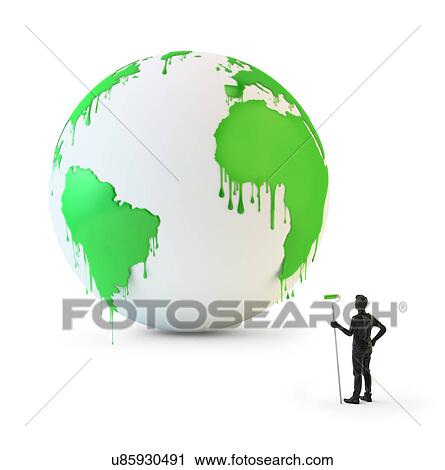 Stock Image - Wet green paint dripping from the globe. Fotosearch