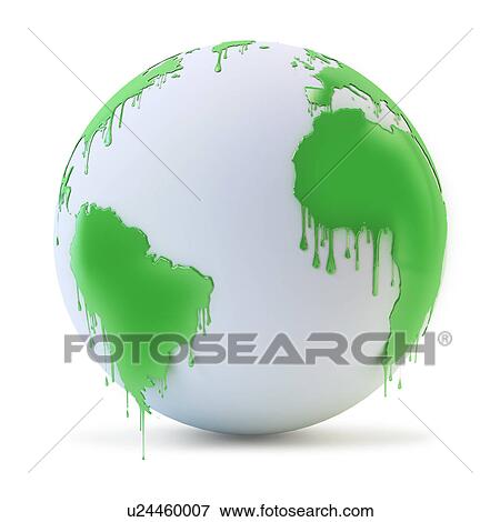 Stock Photo - Wet green paint dripping from the globe. Fotosearch