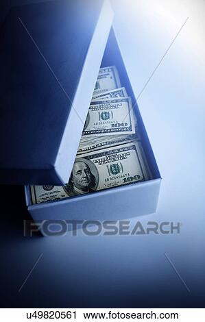 100 dollar bills in blue cardboard box View Large Photo Image Stock Image - 100 dollar bills in blue cardboard box. Fotosearch